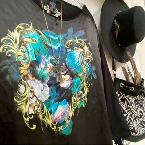 Enchanting Floral boho HEART southwestern tunic blouse flowy oversized style